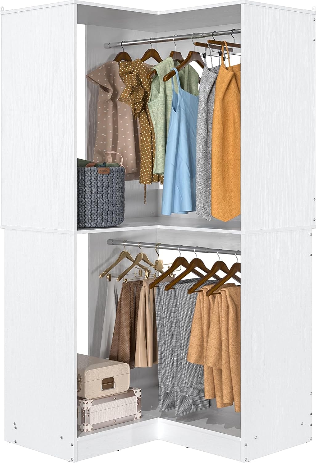 Armocity 5FT Small Closet System with 3 Fabric Drawers and 3 Adjustable Shelves, White Oak